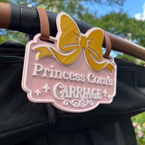 Personalized Princess Carriage Stroller Tag | Custom Theme Park Wagon Sign, Leather Straps Included