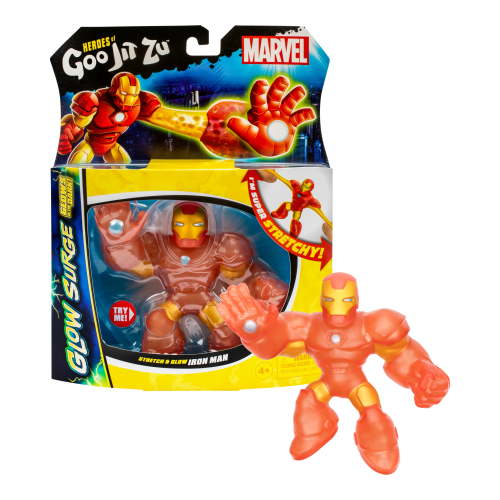 Heroes of Goo Jit Zu GLOW SURGE Iron Man Action Figure, Super Stretchy Goo Filled Superhero, Ages 4+