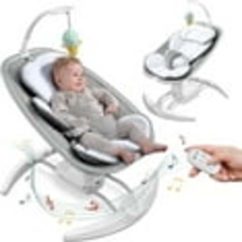 RONBEI Baby Swing for Infants, Portable Swing with Music Playing, Unisex Baby Bouncer, Baby Swing for Home Travel, Light Gray