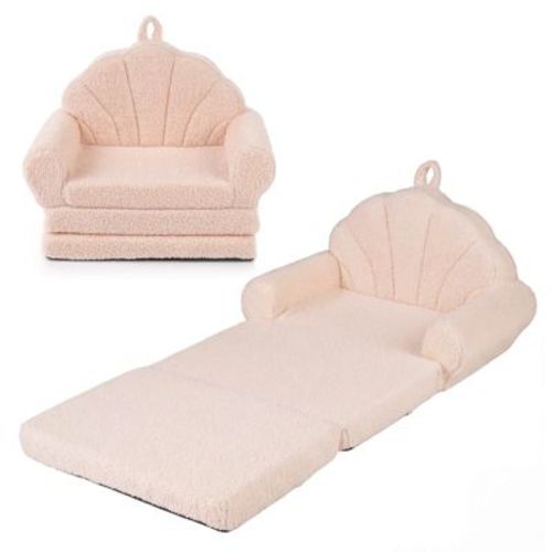 Costway Fold-out Kids Sofa 2-in-1 Convertible Toddler Couch & Lounger with Non-slip Base Beige