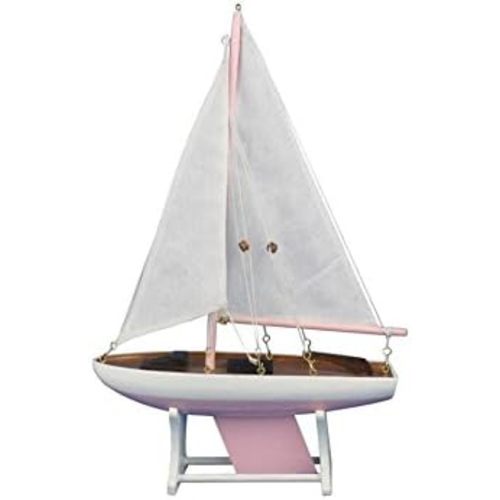 Handcrafted Nautical Decor Wooden Decorative Sailboat Model 12" - Pink Model Boat