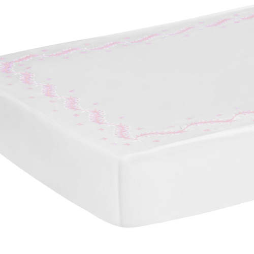 Embroidered Crib Sheet in Blush | Over The Moon