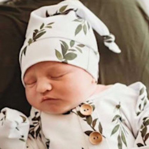 Caden Lane Newborn Baby Knot Gown & Hat Set - Olive Leaf, Newborn