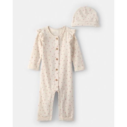 Baby Girl 2-Piece Button-Down Jumpsuit & Cap Set - Ivory
- Carter's | Carter's