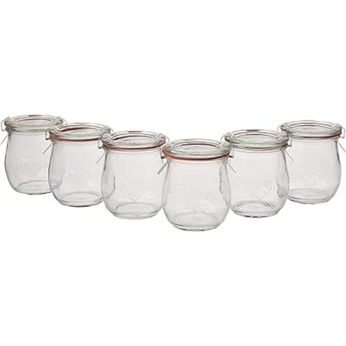 Mini Tulip Jelly Jar with Glass Lids 6 Rings and 12 Clamps, 6 Count (Pack of 1)