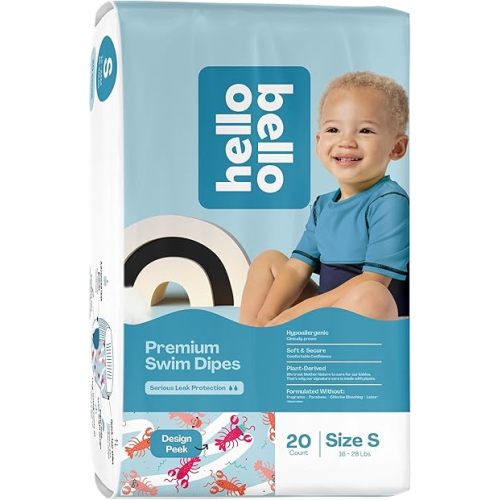 Hello Bello Premium Swim Diapers - Size S (16-28 lbs), Cute Extra-Bright Lobster Designs, 20 Count Jumbo Pack