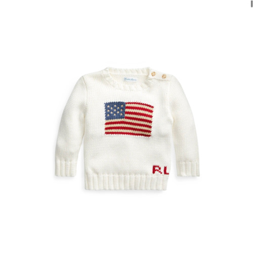 Ralph Lauren Flag Cotton Crewneck Sweater in White | Over The Moon