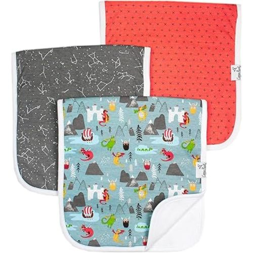 Copper Pearl Premium Baby Burp Cloths - 3-Pack Large Cotton Burp Cloths, Extra Soft Spit Up Rags with 3 Absorbent Layers, Perfect for Baby Boy and Baby Girl Gifts (21" x 10" Size, Viking Set)