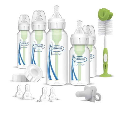 Dr. Brown's Anti-Colic Options+ Newborn Essentials Gift Set with 4oz and 8oz Baby Bottles, Baby Bottle Brush and HappyPaci
