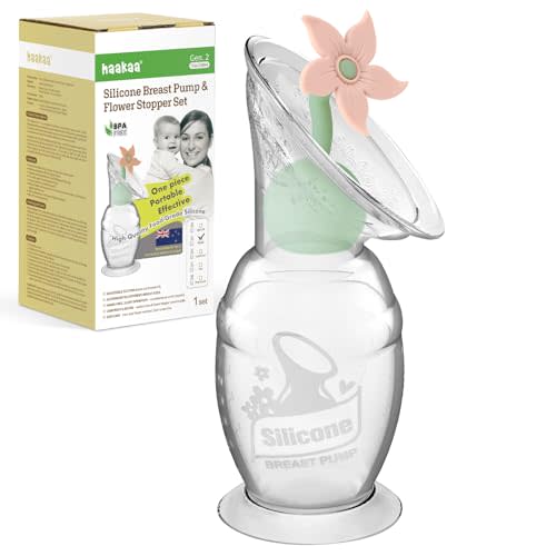 haakaa Manual Breast Pump with Flower Stopper Set, Gen.2 Silicone Hand Pump with Suction Base, BPA Free (5oz/150ml, Blush)