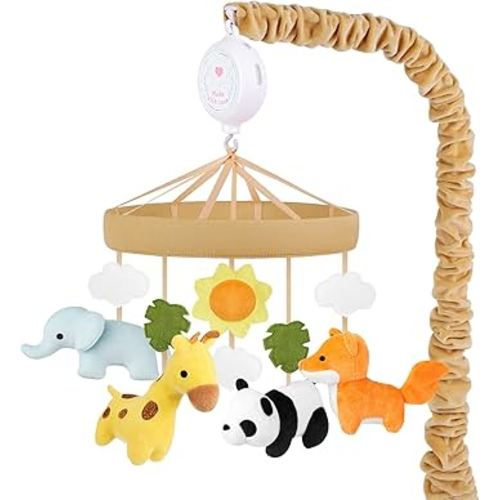 Animals Baby Crib Mobile - Safari Baby Mobile for Crib with 12 Lullabies for Boys & Girls, Baby Mobile for Bassinet for New Borns, Nursery Mobiles, Fits Standard Cribs