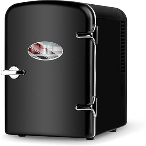 HealSmart Portable Mini Fridge, 4 Liter 6 Can Cooler and Warmer Compact Refrigerators with Observation Window, 100% Freon-Free & Eco Friendly for Drinks, 4L, Black