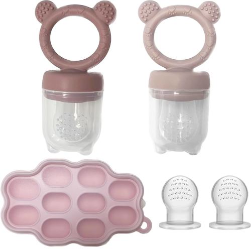 Baby Breastmilk Popsicle Freezer Molds & Baby Fruit Food Feeder Pacifier Set, JEXFUN Baby Silicone Nibble Freezer Tray Food Storage Containers, Breast Milk Ice Cubes for Teething & Self Feeding