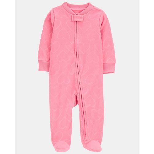 Baby Girl Heart Print Loose Fit Long-Sleeve 2-Way Zip Sleep & Play Pajamas - Pink - Carter's | Carter's