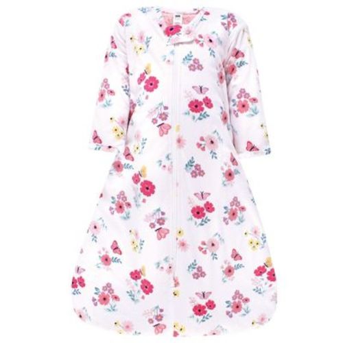 Hudson Baby Girls Long Sleeve Plush Faux Fur Sleeping Bag, Wearable Blanket, Butterfly Floral, 6-12 Months