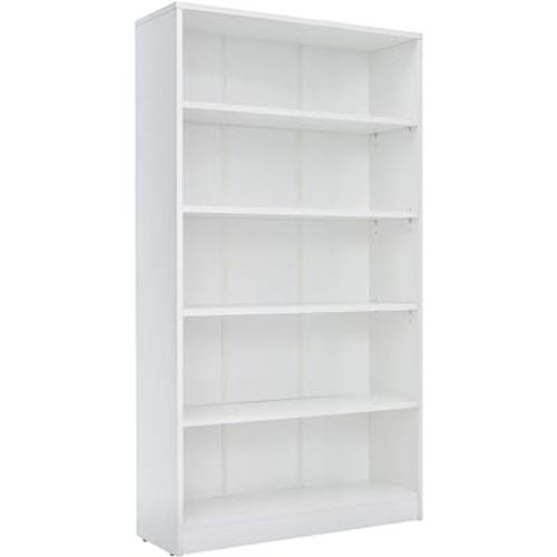 STARY 5 Shelf White Bookcase 60 inch Tall Wood Bookshelf for Bedroom