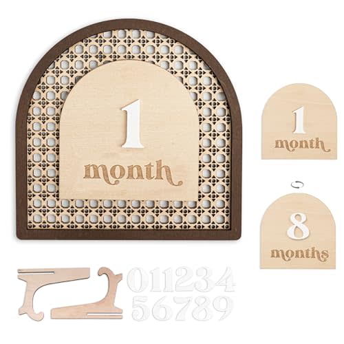 Baby Monthly Milestone, Wooden Baby Milestone Signs, Monthly Milestone Wood Discs, Baby Milestone Discs (3D Rattan)