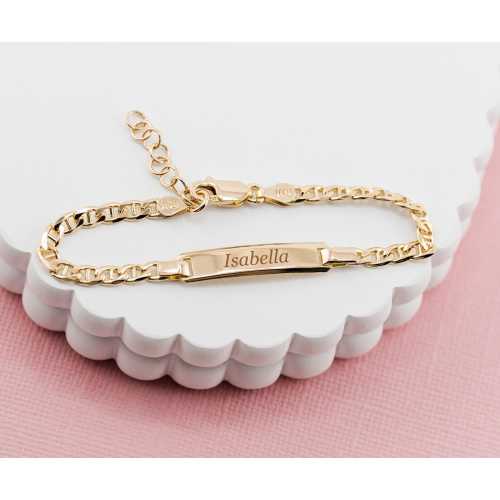 Personalized 14K Gold Plated I.D. Name Bracelet for Babies, Kids, Toddlers, Girls or Boys with FREE Engraving Custom Jewelry, Medical ID