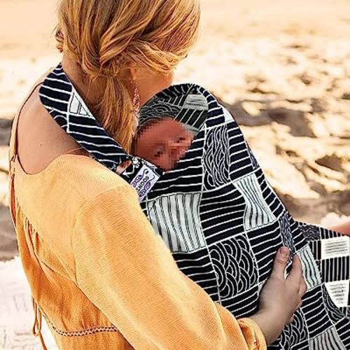 UHINOOS Nursing Cover for Mom Breastfeeding, Baby Privacy Nursing Covers Up Breathable Cotton with Ajustable Hoop for Mother(Geometry)