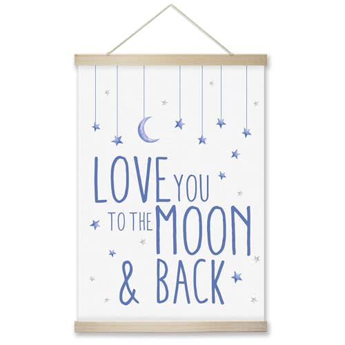RZQIJ Love You To The Moon and Back Sign Hanging Wall Flags Canvas Banner 12x16 Inch - Moon and Stars Wall Decor Banner for Room, Bedroom - Nursery Room Decor - Poster Hanger Frame for Kids(011)
