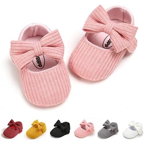 Baby Girls Mary Jane Flats with Bowknot Flowers Soft Newborn Infant First Walkers Crib Shoes Wedding Party Christmas Dress Shoes