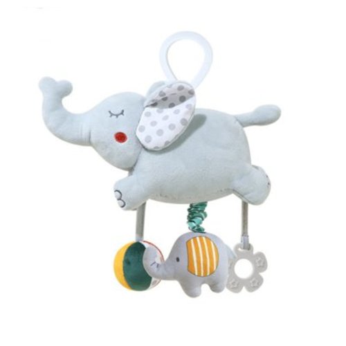 Baby Newborn Stroller Car Seat Toys for 0 3 6 9 to 12 Months,Sensory Learning Toy Crib Travel Activity Plush Animal Soft Rattles Teether Hanging Bell Plush Toys(Elephant)