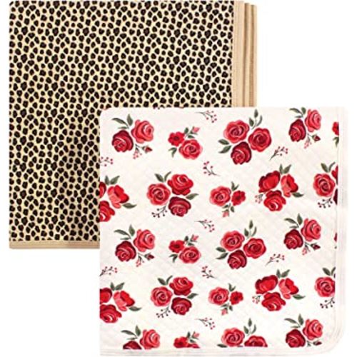 Hudson Baby Unisex Baby Quilted Multi-Purpose Swaddle, Receiving, Stroller Blanket, Rose Leopard 2-Pack, One Size