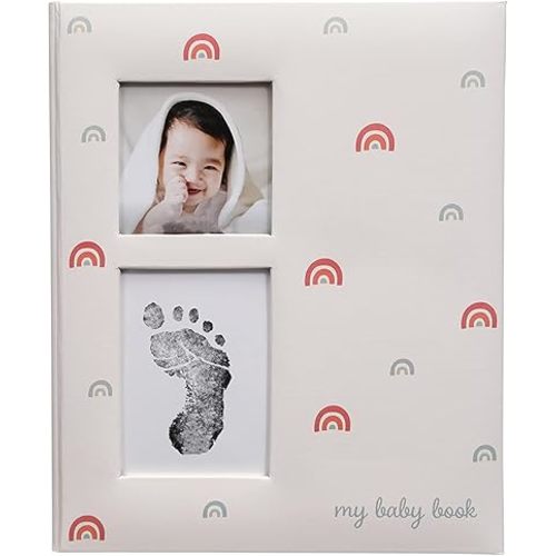 Kate & Milo Babybook and Ink Pad, Gender-Neutral Baby Keepsake, Baby’s First Year Milestone Moment Baby Book, Memory Journal, Rainbow Print
