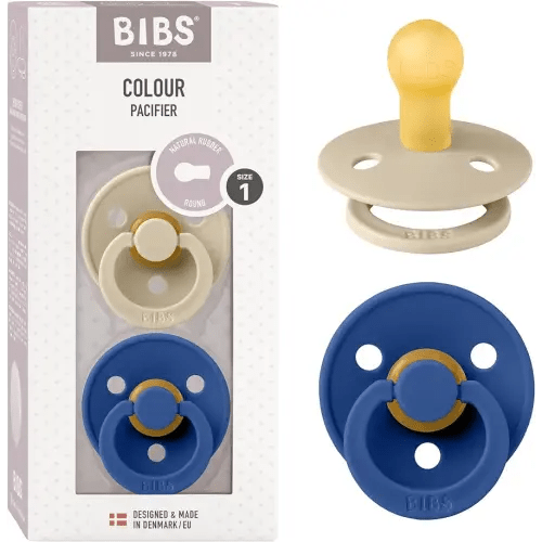 BIBS Pacifiers Colour Collection | Natural Rubber Baby Pacifier | Set of 2 BPA-Free Soothers | Made in Denmark | 0+ Months (Pack of 2) | Vanilla/Cornflower