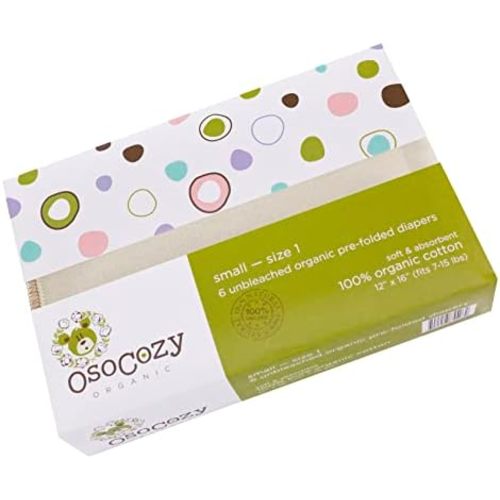 OsoCozy Organic Cotton Prefold Cloth Diapers (6pk) - Super-Soft, Thick, Absorbent, Durable and Ecologically Friendlier.