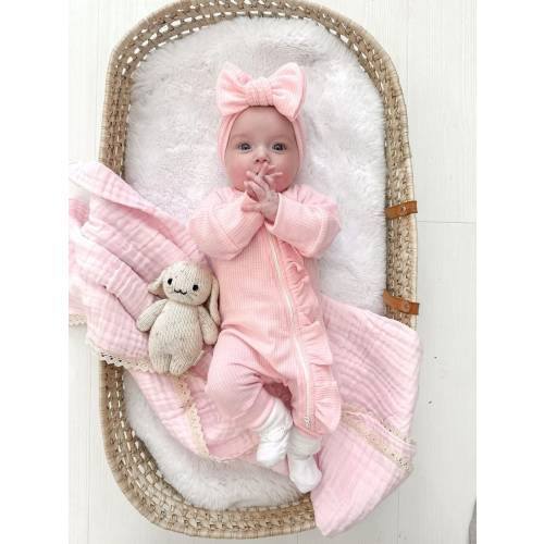 Posy Waffle Romper Zipper Ruffle Cotton Footie With Bow, Baby Girl Coming Home Outfit, Newborn Hospital Outfit , New Baby Girl Gift