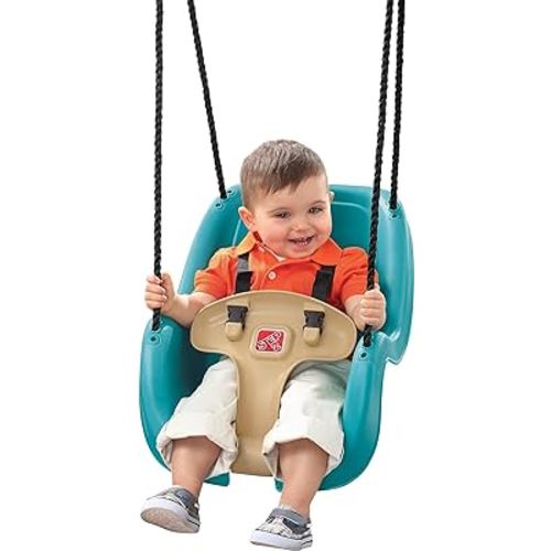 Step2 Infant To Toddler Swing Seat, Bucket Style Swing Seat, Secure Harness, Weather-Resistant Rope, Ages 9 - 36 Months, Easy Assembly, Attaches to Most Swing Sets, Turquoise Blue