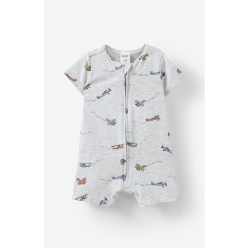 The Billie Short Sleeve Zip Romper, 3-6M