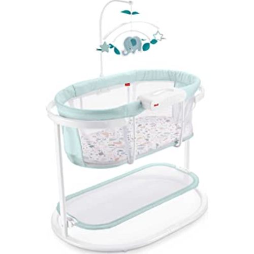 Fisher-Price Baby Bedside Sleeper Soothing Motions Bassinet with Lights Music Vibrations & Overhead Mobile, Pacific Pebble