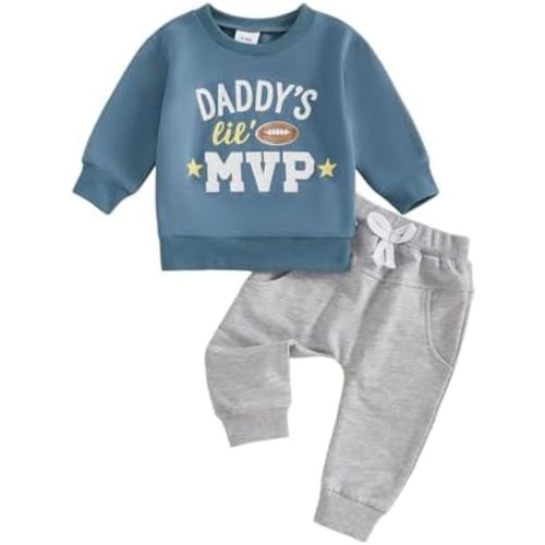 Toddler Baby Boy Sweatshirt Outfit Football Long Sleeve Shirt Jogger Pants Fall Outfits Winter Clothes Set