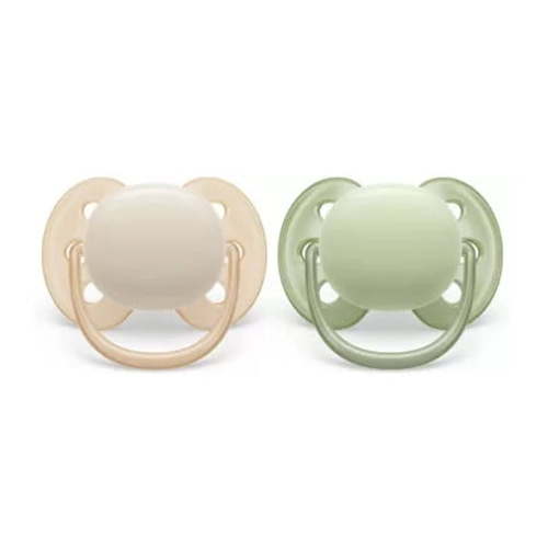 Philips Avent Ultra Soft Pacifier 0-6M, Sand / Pastel Warm Green, 2 Pack SCF091/05