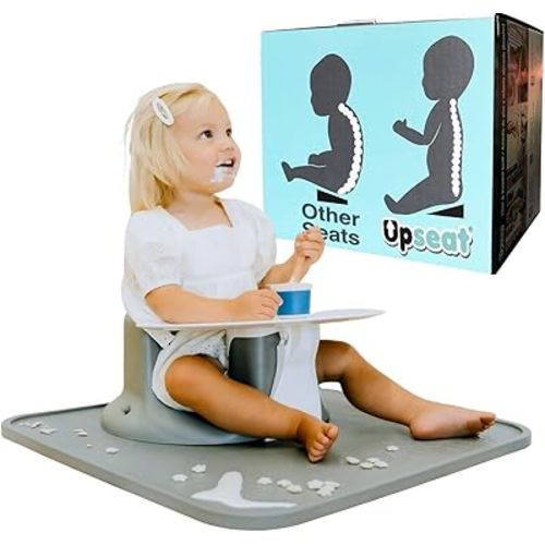 Upseat Ergonomic Baby Seat + Splat Mat, Waterproof, Soft, Spill & Mess Containment Bundle