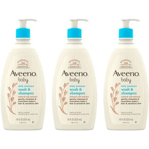 Aveeno Baby Gentle Body Wash & Shampoo with Natural Oat Extract, Tear-Free, Paraben-Free & Phthalate-Free Formula for Baby’s Sensitive Hair & Body, Lightly Scented, 3 x 18 fl. oz
