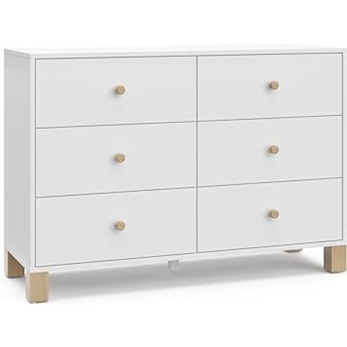 Storkcraft California 6-Drawer Double Dresser (White with Driftwood) - GREENGUARD Gold Certified, Interlocking Drawer System, Dresser Drawer Organizer for Kids Bedroom