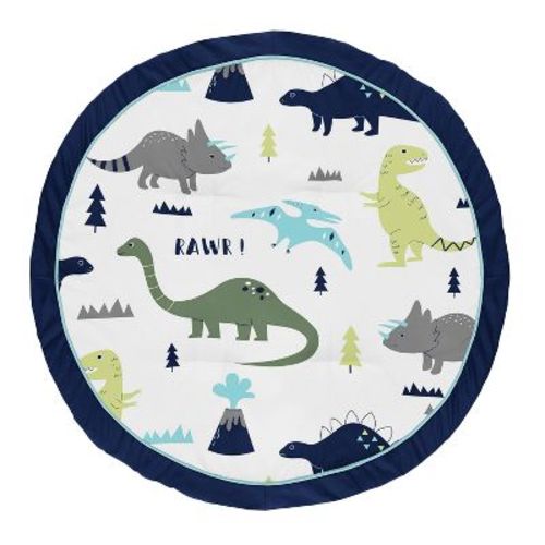 Sweet Jojo Designs Boy Baby Tummy Time Playmat Mod Dinosaur Blue Green and White