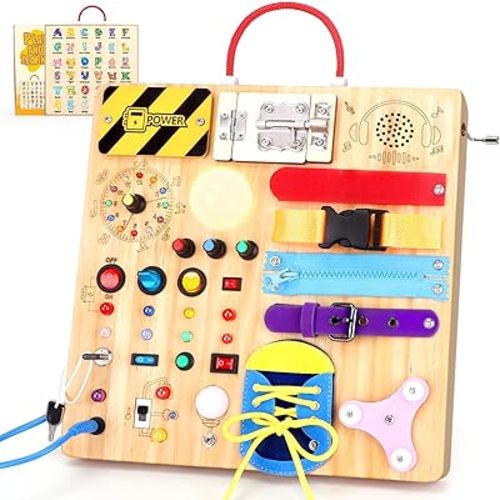 Busy Board for Toddlers - Montessori Educational Toy for 1-3 Year Old Boys & Girls | Travel-Friendly Sensory Learning Activity | Ideal for Kids with Autism(Busy Board v3)