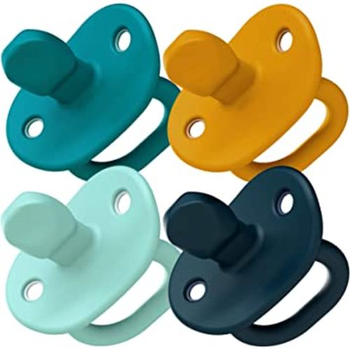Boon Jewl Silicone Orthodontic Pacifier - Baby Pacifier with Soothing Gem-Shaped Nipple - Comfortable Baby Pacifiers Support Natural Oral Muscular Development - Blue - 4 Count - 3-6 Months