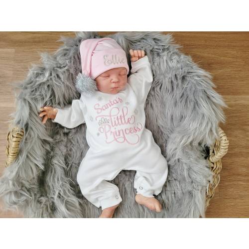 Baby Girl First Christmas Outfit With Personalized Santa Hat