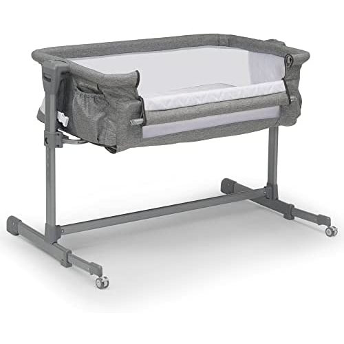 Delta Children Close2Me Bedside Baby Bassinet Sleeper with Breathable Mesh and Adjustable Heights - Lightweight Portable Crib, Grey