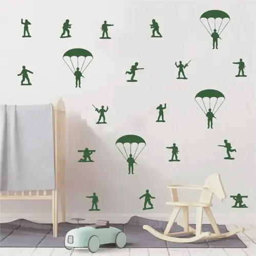 Home Interior Kids Room Armyman Soldiers Paratroopers DIY Wall Decor Stickers Parachute Wall Decal for Teens Bedroom Living Room Decor Poster AFN104 (Army Green)