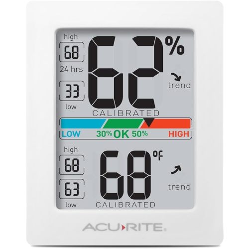 AcuRite Humidity Meter Hygrometer and Indoor Digital Thermometer with Temperature Gauge and Humidity Gauge, Room Thermometer Comfort Scale, 3 x 2.5 Inches, White (01083M)
