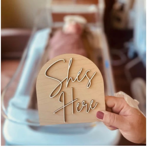 Double-sided Modern Gender Reveal Sign, She’s Here/He’s Here Baby Gender Reveal Sign
