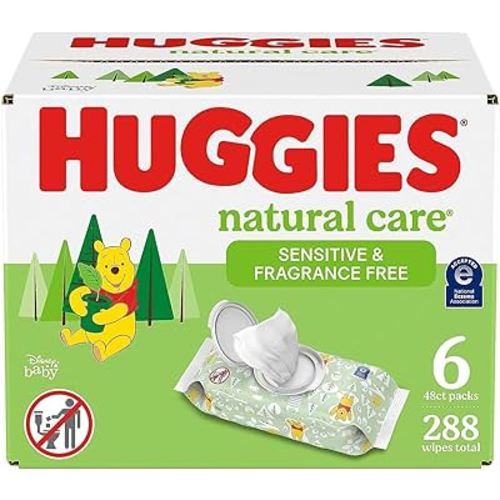 Huggies Natural Care Sensitive Baby Wipes, Unscented, Hypoallergenic, 6 Flip-Top Packs (288 Wipes Total)