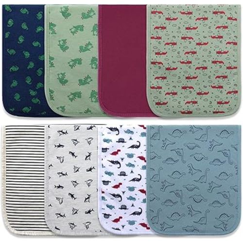 Hakochia Burp Cloths for Baby Boy Organic Cotton Large Burp Clothes Extra Absorbent Soft Burping Rags Spit Up Cloth Sets for Newborns 8 Pack