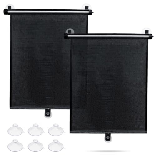 Sfee Car Window Shade for Side Windows, 2 Pack Sun Shade Retractable for Car Blocks Heat and UV Rays Glare Protection Roller Sunshade Visor for Baby, Kids, Pets, Passengers